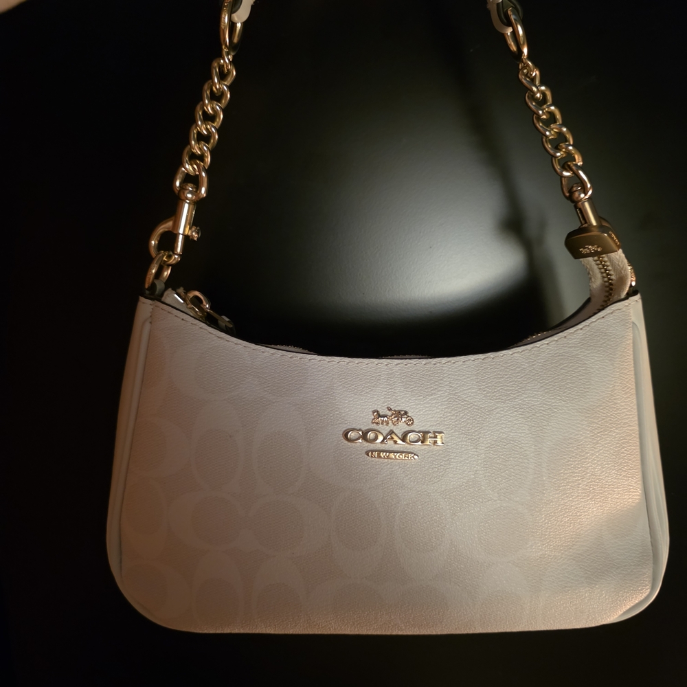 Coach Pale Pink Signature Shoulder Bag with Gold Chain